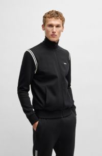 Stretch-cotton regular-fit tracksuit set with stripe inserts, Black