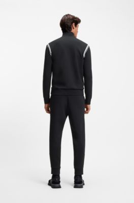 Stretch-cotton regular-fit tracksuit set with stripe inserts, Black
