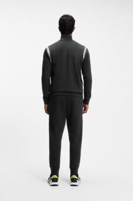 Conjunto de ch&aacute;ndal regular fit de algod&oacute;n el&aacute;stico con apliques a rayas, Negro