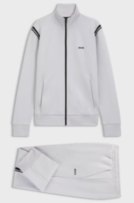 Tuta sportiva regular-fit in cotone elasticizzato con inserti a righe, Grigio chiaro