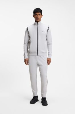Stretch-cotton regular-fit tracksuit set with stripe inserts, Light Grey