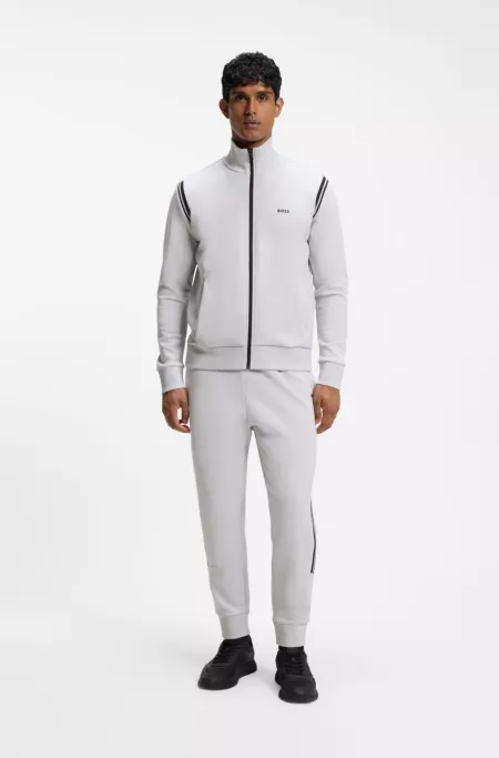 Sweat zippé en coton stretch avec détails à rayures