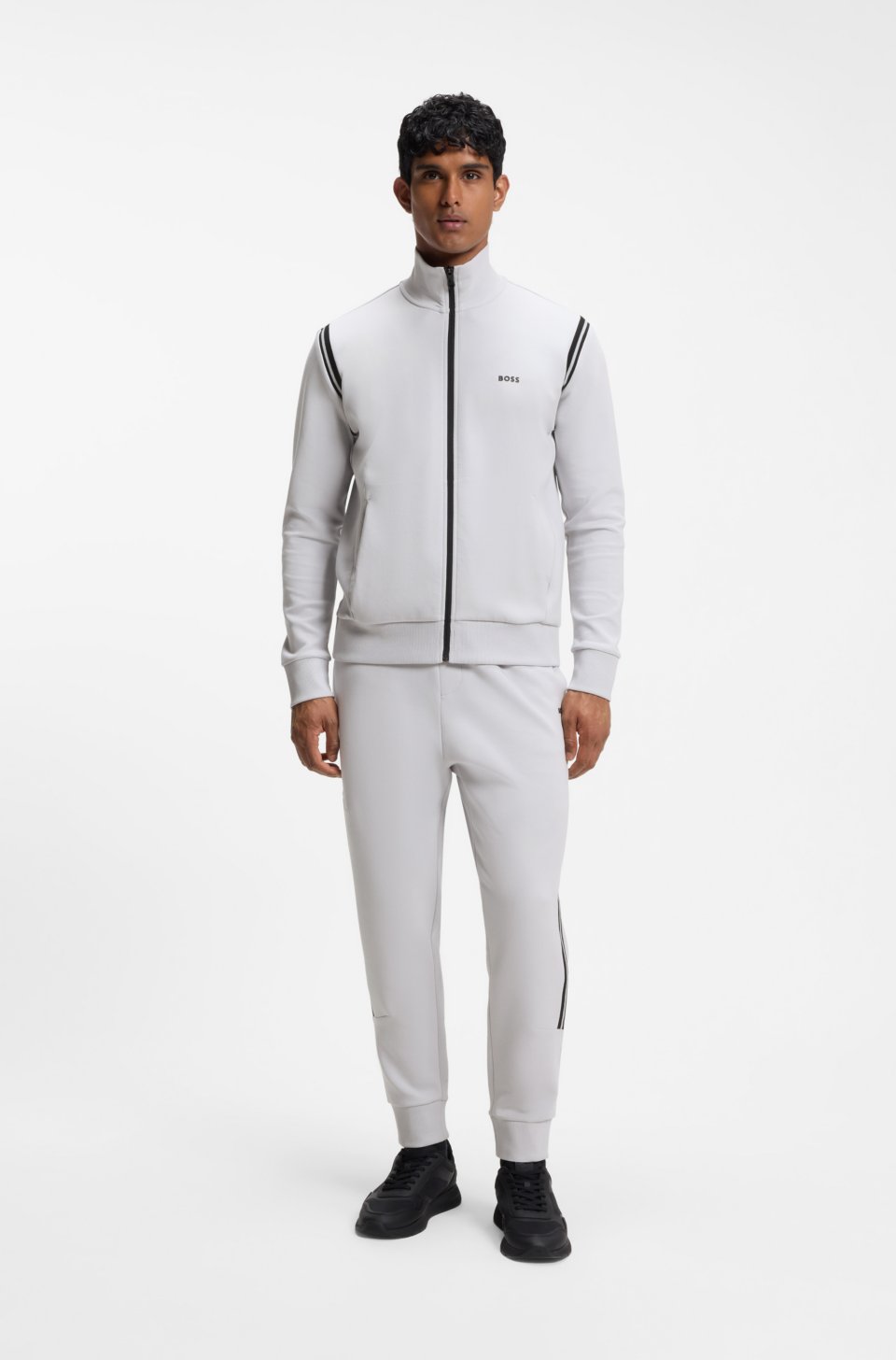 Stretch-cotton regular-fit tracksuit set with stripe inserts