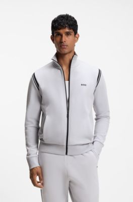 Stretch-cotton regular-fit tracksuit set with stripe inserts, Light Grey