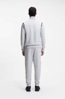 Tuta sportiva regular-fit in cotone elasticizzato con inserti a righe, Grigio chiaro