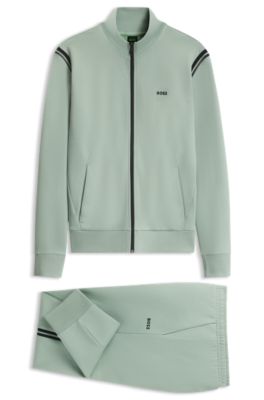 Stretch-cotton regular-fit tracksuit set with stripe inserts, Light Green