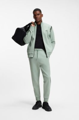 Stretch-cotton regular-fit tracksuit set with stripe inserts, Light Green