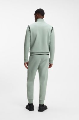Stretch-cotton regular-fit tracksuit set with stripe inserts, Light Green