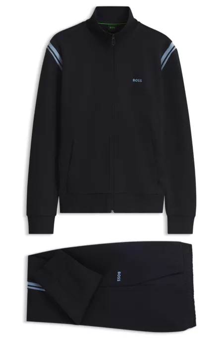Stretch-cotton regular-fit tracksuit set with stripe inserts