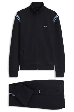 Stretch-cotton regular-fit tracksuit set with stripe inserts