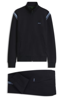 Stretch-cotton regular-fit tracksuit set with stripe inserts