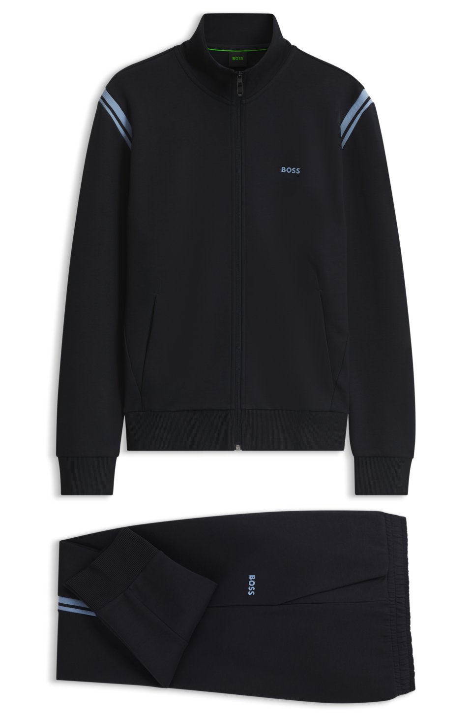 Stretch-cotton regular-fit tracksuit set with stripe inserts