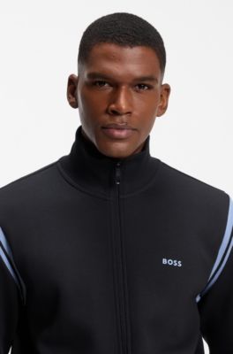 Stretch-cotton regular-fit tracksuit set with stripe inserts, Dark Blue