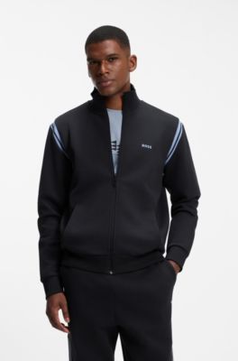 Tuta sportiva regular-fit in cotone elasticizzato con inserti a righe, Blu scuro