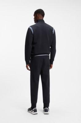 Stretch-cotton regular-fit tracksuit set with stripe inserts, Dark Blue
