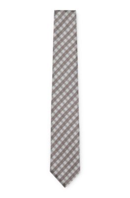 Silk tie with jacquard check, Green Patterned