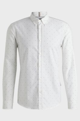 Chemise Slim en coton Oxford imprim&eacute;, Blanc