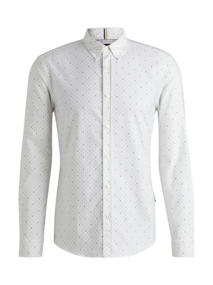 Artikel klicken und genauer betrachten! - BOSS Hemd mit schmaler Passform. Der Style aus softer Oxford-Baumwolle ist durchgehend mit einem zeitgemäßen Motiv bedruckt. Die Rohstoffe dieses Produkts stammen aus der regenerativen Landwirtschaft: Der Ansatz zur Erhaltung und zum Wiederaufbau soll die Biodiversität steigern, die Wasserqualität schützen und die Regeneration des Mutterbodens durch Aufnahme von CO₂ verbessern. | im Online Shop kaufen