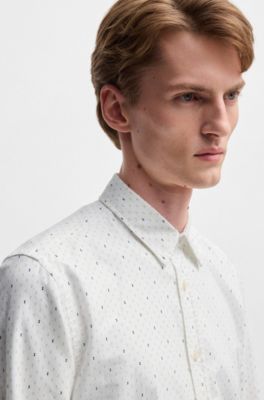 Slim-fit shirt in printed Oxford cotton, White