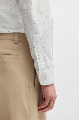 Slim-fit shirt in printed Oxford cotton, White