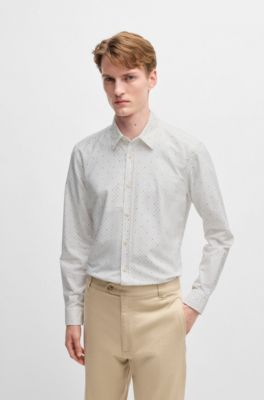 Slim-fit shirt in printed Oxford cotton, White