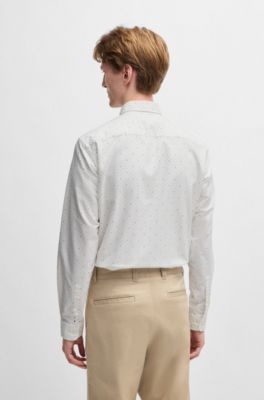 Slim-fit shirt in printed Oxford cotton, White