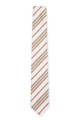 Diagonal-stripe tie in Italian-made silk jacquard, White Patterned