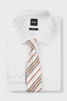 Diagonal-stripe tie in Italian-made silk jacquard, White Patterned