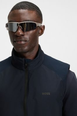 Water-repellent golf vest with decorative reflective details, Dark Blue