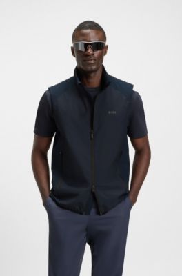 Water-repellent golf vest with decorative reflective details, Dark Blue