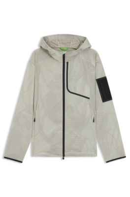 Active laminated-mesh hooded jacket with all-over print, Light Beige