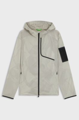 Active laminated-mesh hooded jacket with all-over print, Light Beige