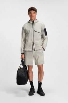 Active laminated-mesh hooded jacket with all-over print, Light Beige