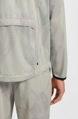 Active laminated-mesh hooded jacket with all-over print, Light Beige