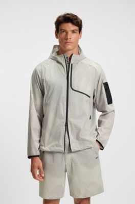Active laminated-mesh hooded jacket with all-over print, Light Beige