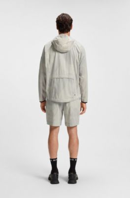 Active laminated-mesh hooded jacket with all-over print, Light Beige