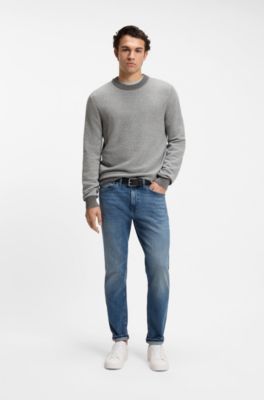 Knitted sweater in a cotton blend, Light Grey