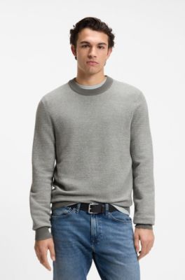 Knitted sweater in a cotton blend, Light Grey