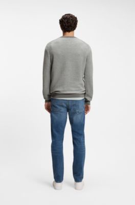 Knitted sweater in a cotton blend, Light Grey