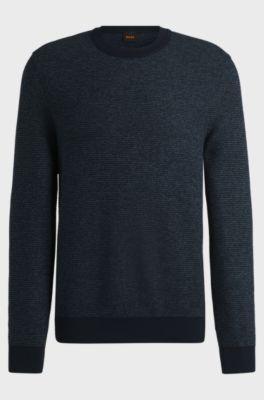 Knitted sweater in a cotton blend, Dark Blue
