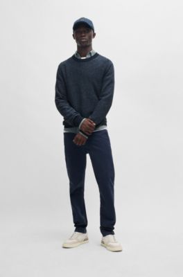 Knitted sweater in a cotton blend, Dark Blue