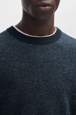Knitted sweater in a cotton blend, Dark Blue