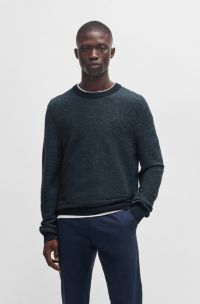 Cotton-blend regular-fit sweater with knitted structure, Dark Blue