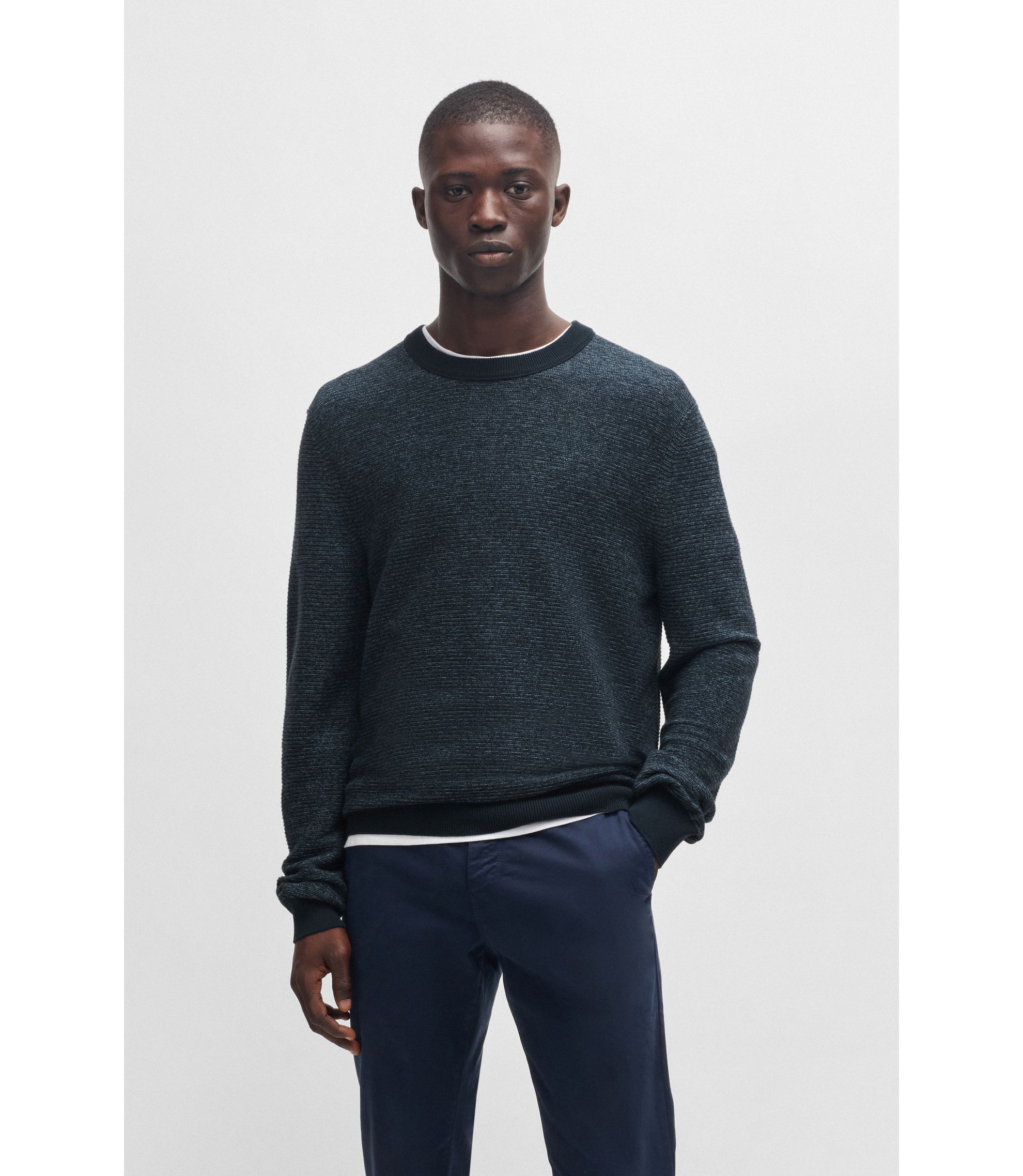 BOSS - ニットセーター コットンブレンド - ダークブルー