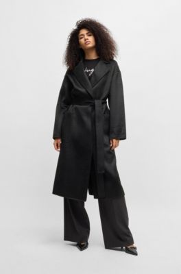 ヒューゴボス HUGO BOSS ウールツイードロングコート US2 XS 黒 