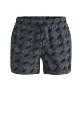 Drawcord swim shorts with all-over print, Dark Grey