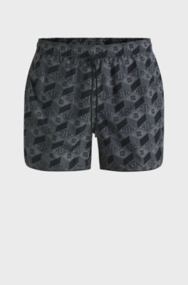 Drawcord swim shorts with all-over print, Dark Grey