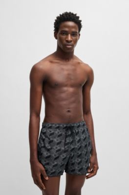 Short de bain &agrave; cordon de serrage et imprim&eacute; partout, Gris sombre