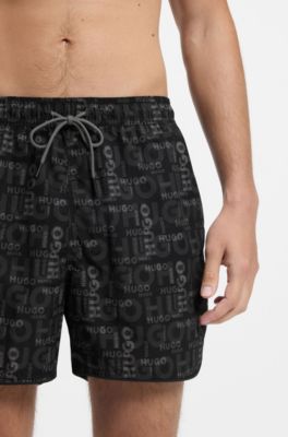 Drawcord swim shorts with all-over print, Grey