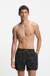 Drawcord swim shorts with all-over print, Grey